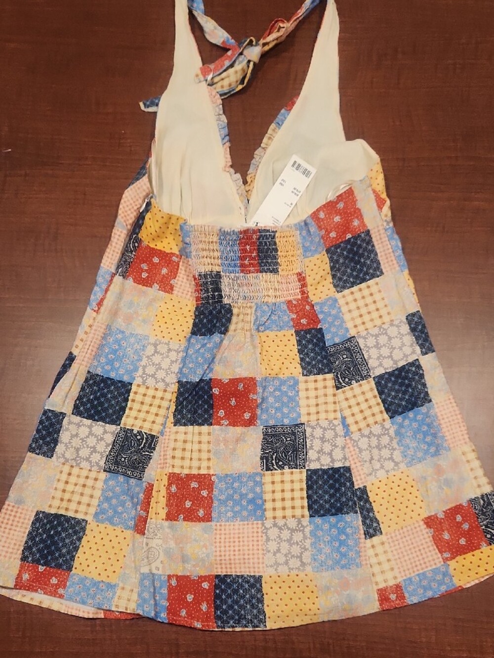 Kimchi Blue Patchwork Halter Dress in Red, Blue, Yellow - Picture 3 of 3